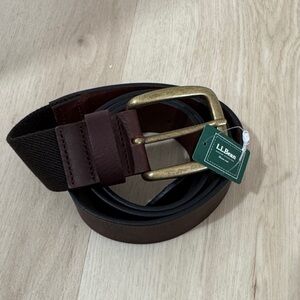 L.L. Bean Men's Brown Leather Belt with Gold Buckle
